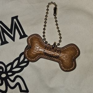 MCM Tan Leather Dog Bone Keychain